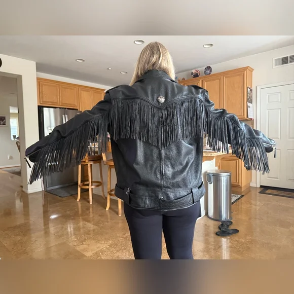 Harley-Davidson Black Leather Jacket with Fringe - Picture 1 of 9